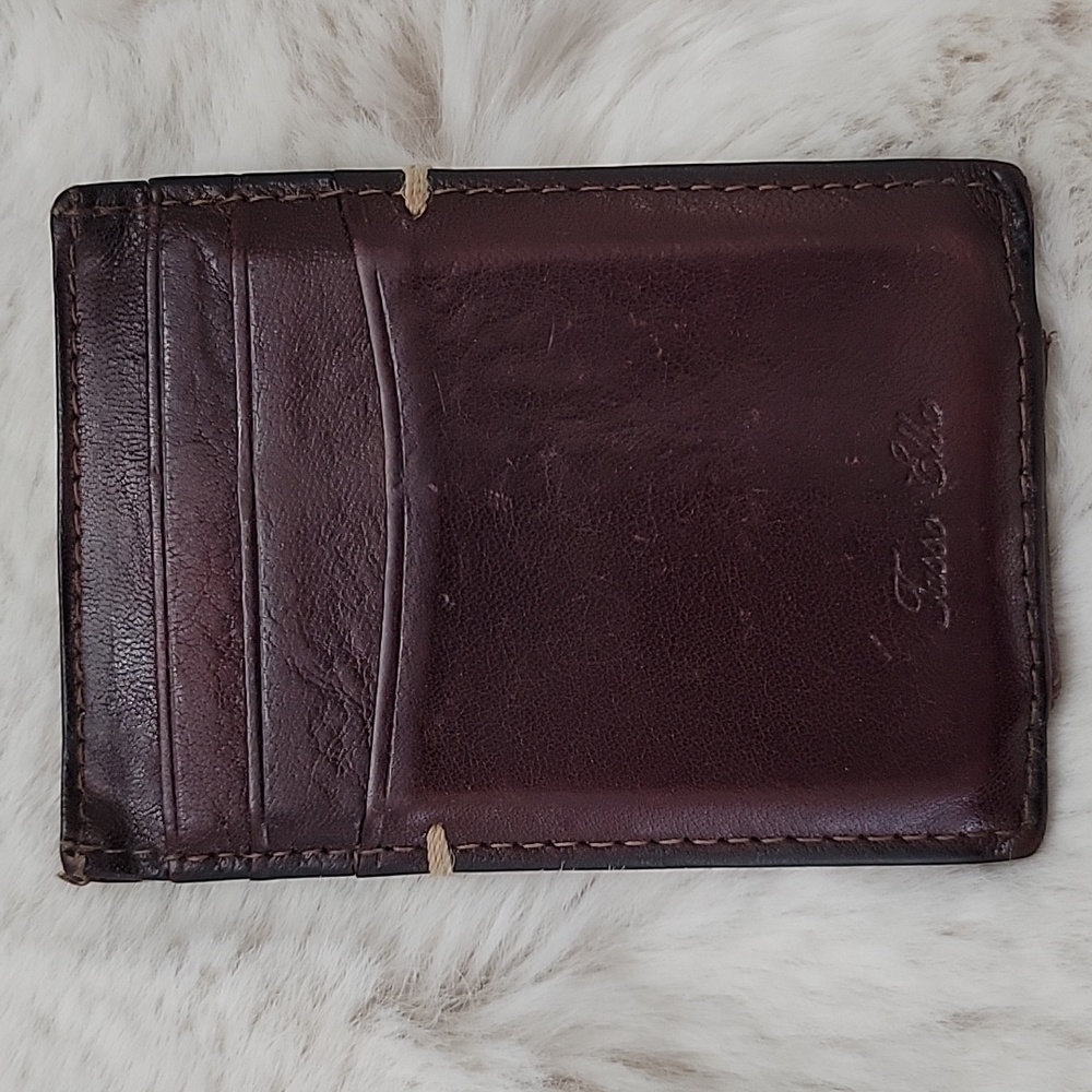 Tasso Elba Invechiato Brown Leather Magnetic Money Clip Card Holder Wallet